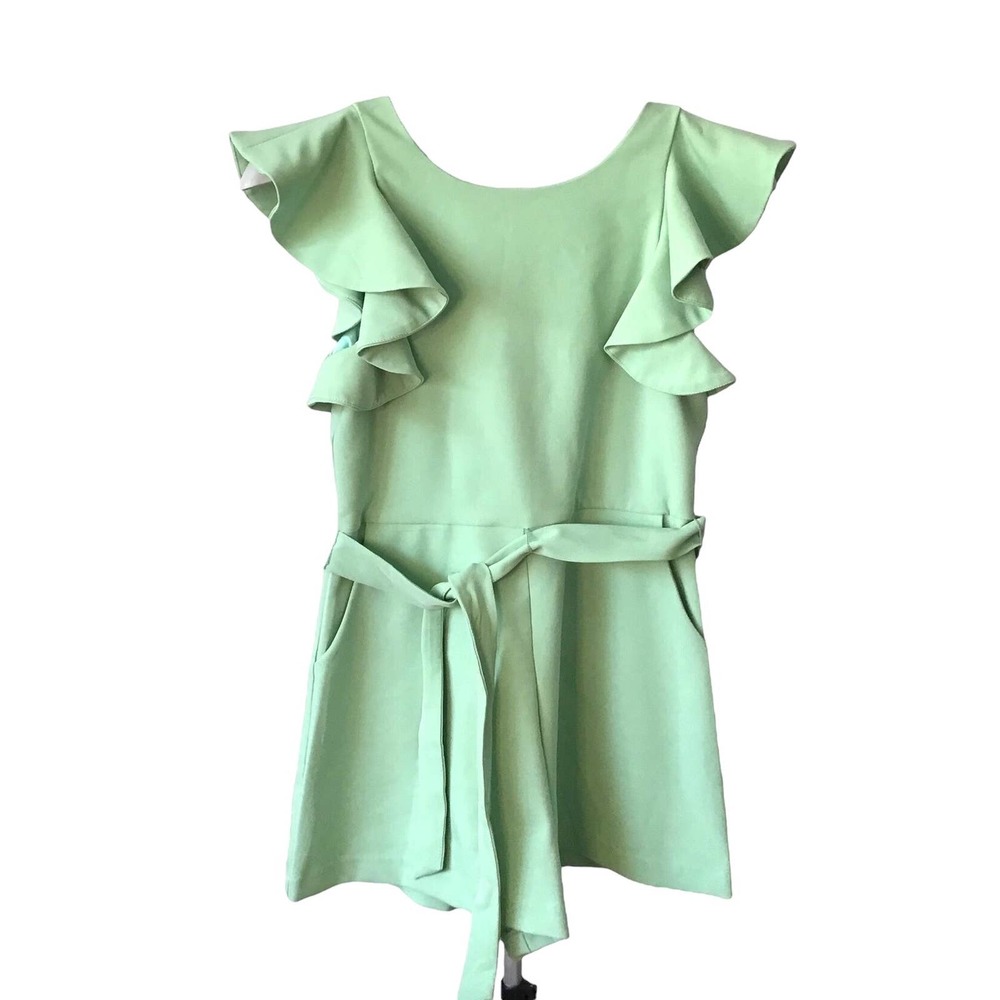 GB Girls Mint Green Ruffle Sleeve Shorts Romper Big Girl SZ 14